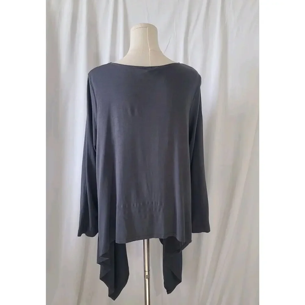 Bryn Walker Womens **IN Gray* Lora Sharkbite Hem Tunic Top Large Lagenlook
